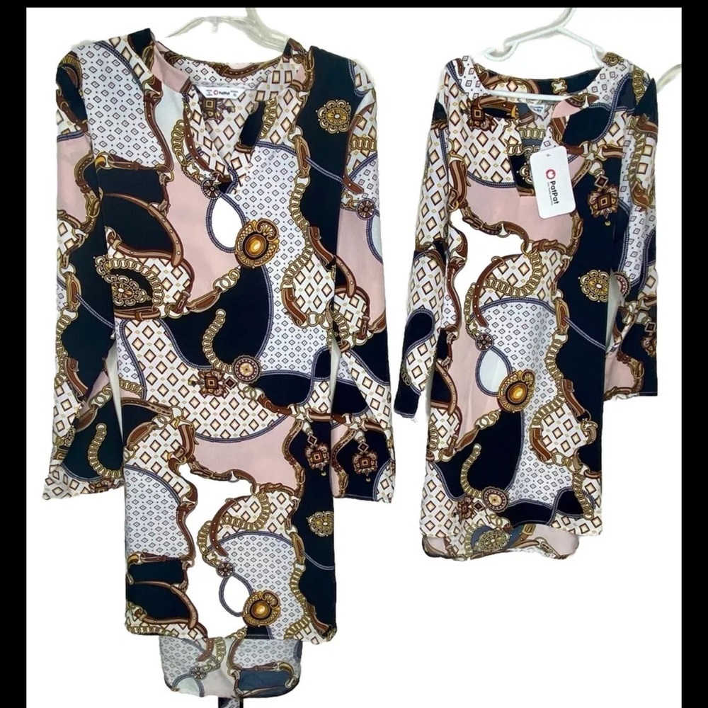 PATPAT Mommy & Me Matching Dress Set XL & 8-9 Years Old Baroque Print Pink Gold